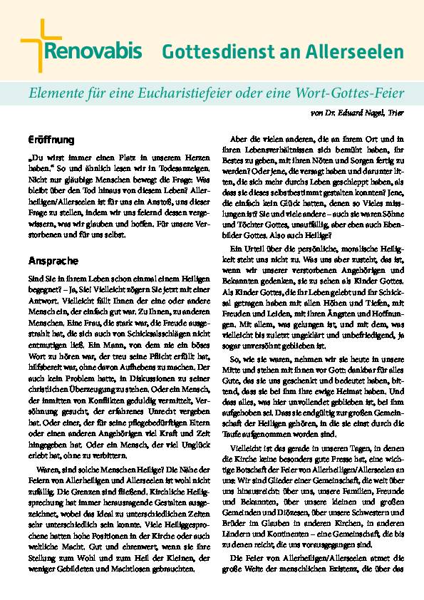 Allerseelen - Bausteine für den Gottesdienst