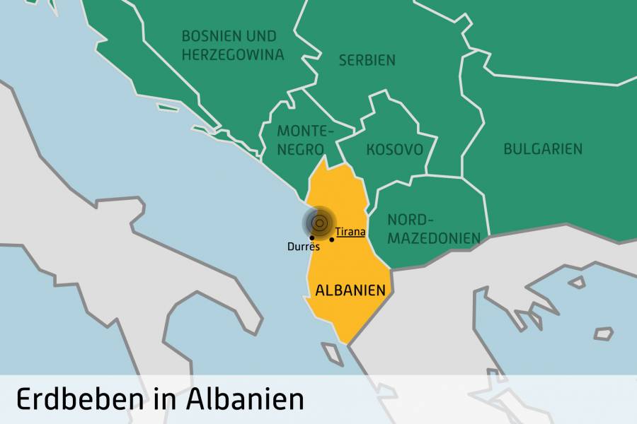 Karte Albanien mit Lage des Epizentrums