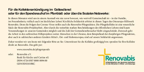 Aufruf zur Kollekte und Spende