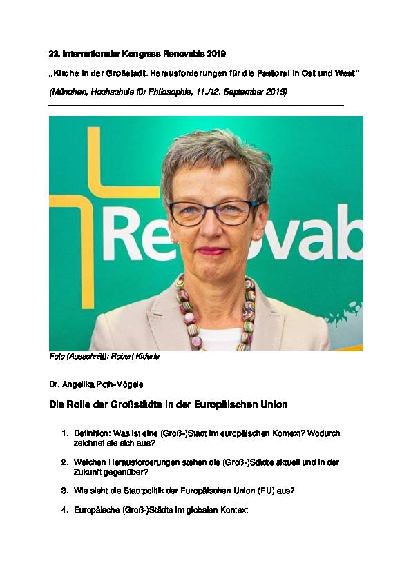 Dr. Angelika Poth-Mögele: Die Rolle der Großstädte in der Europäischen Union