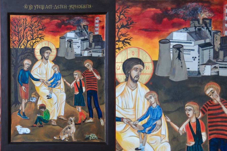 Eine moderne Ikone: „Christus tröstet die Kinder von Tschernobyl“