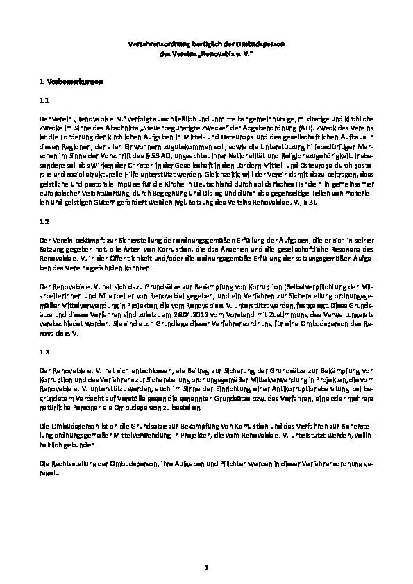 Verfahrensordnung für eine Ombudsperson