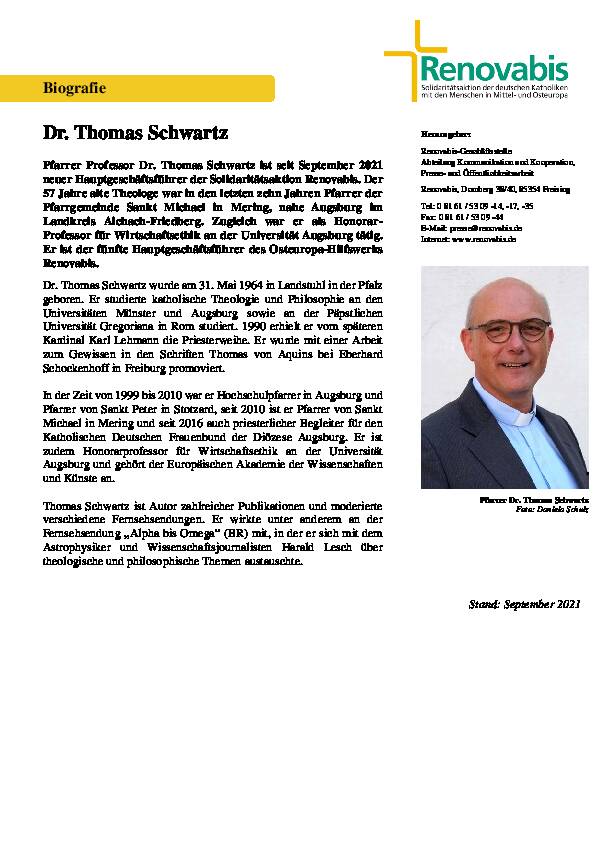 Biografie Pfarrer Dr. Thomas Schwartz