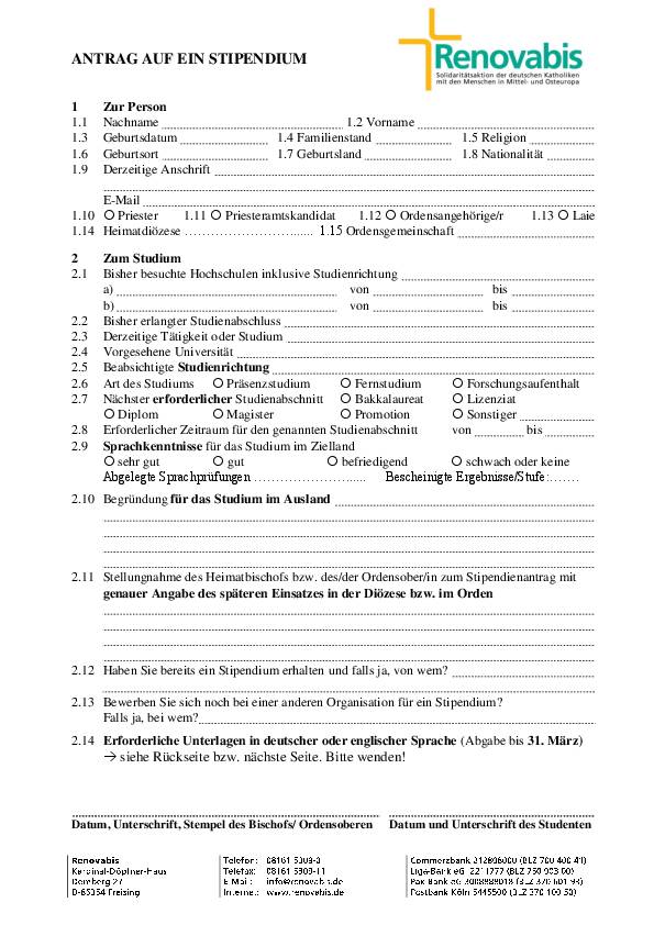 Antragsformular - Hochschulstudien und Weiterbildungen im Ausland