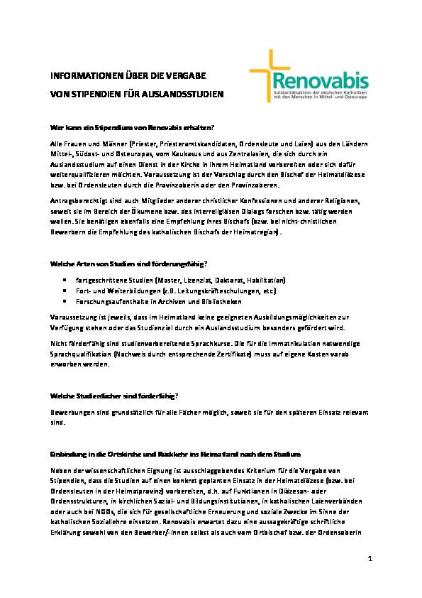 Information zu Stipendien für Hochschulstudien und Weiterbildungen im Ausland