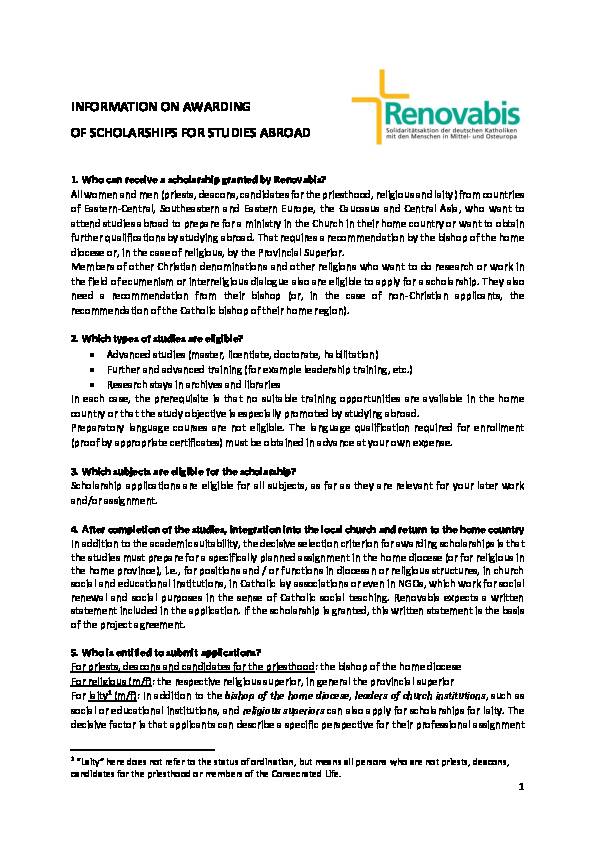 Information on Scholarships for Advanced Studies and Trainings Abroad