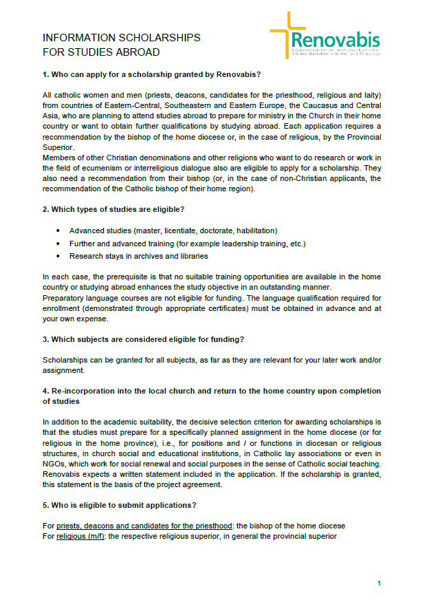 Information on Scholarships for Advanced Studies and Trainings Abroad