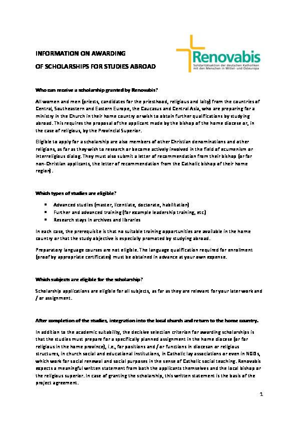 Information on Scholarships for Advanced Studies and Trainings Abroad