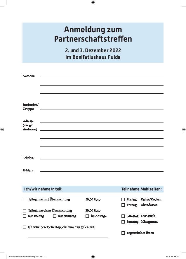 Partnerschaftstreffen 2022 - Anmeldung