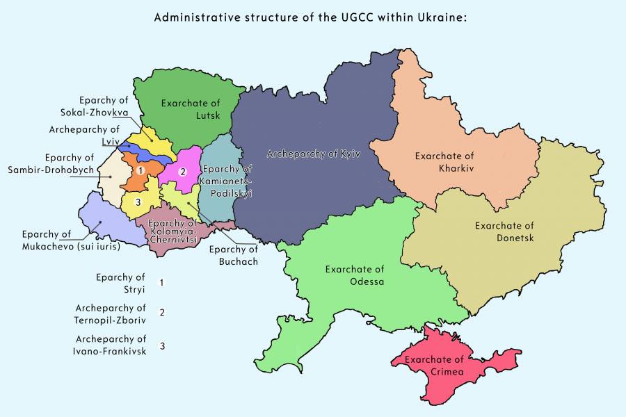 Karte der Diözesen der Ukrainischen griechisch-katholischen Kirche