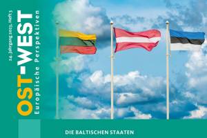 Ausschnitt des Covers der aktuellen Ausgabe von OWEP - die Nationalflaggen der baltischen Staaten Litauen, Lettland und Estland. (Imago / Zoonar). Gesamtgestaltung des Umschlags: Martin Veicht