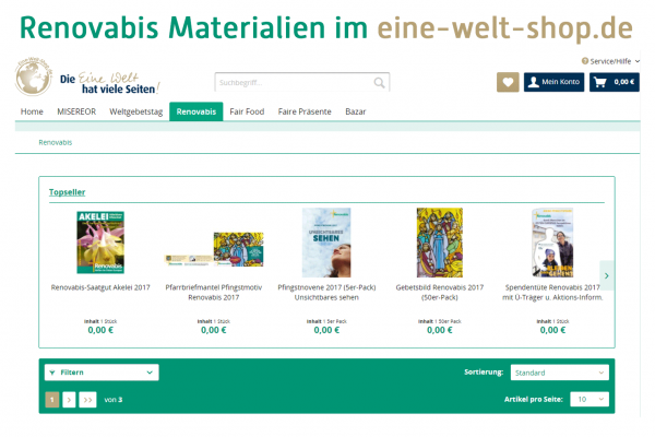 Abbildung der Renovabis-Rubrik auf der Webseite Eine-Welt-Shop