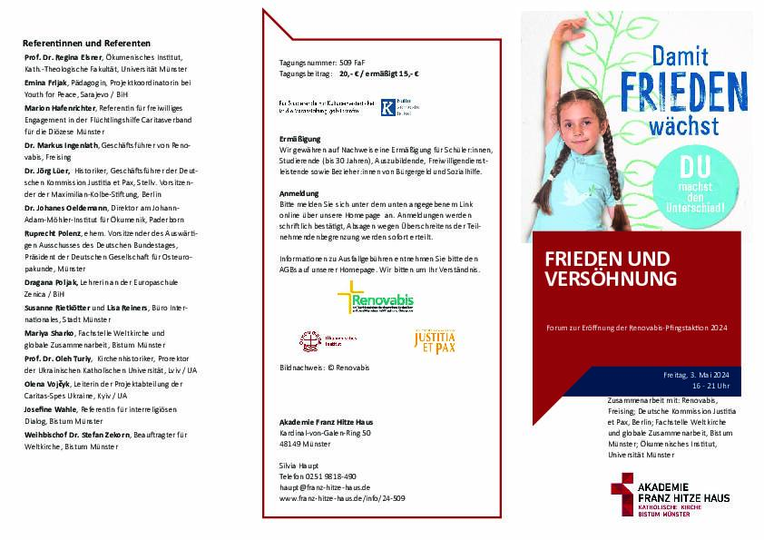 Programm zur Forumsveranstaltung „Frieden und Versöhnung“