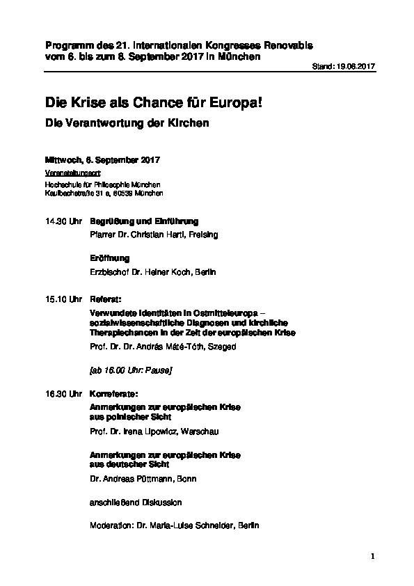 Programm zum 21. Internationalen Kongress Renovabis 2017