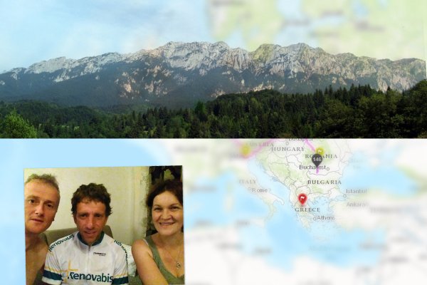 Christoph Fuhrbach beim Transcontinental Race 2017 in Rumänien - Collage aus Landkarte, transsilvanischen Alpen und Gruppenfoto