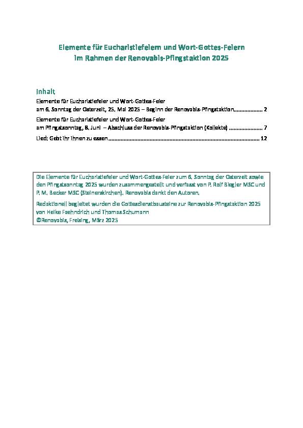 2025 Elemente für Eucharistiefeiern und Wort-Gottes-Feiern (PDF)
