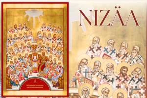 Die Ikone zeigt Jesus Christus im Zentrum, umgeben von Bischöfen des Konzils von Nizäa, die je ein Evangeliar tragen. Vor dem Thron liegt ein offenes Evangelienbuch mit den Buchstaben Alpha und Omega. Kaiser Konstantin der Große sitzt neben Christus und hält eine Schriftrolle. Ein Strahl des Heiligen Geistes kommt von oben. Das Monogramm XP weist auf Jesus als Herrn der Kirche und das Glaubensbekenntnis hin.