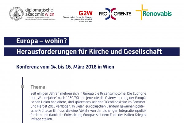 Ausschnitt aus Flyer der Veranstaltung "Europa - wohin? Herausforderungen für Kirche und Gesellschaft" März 2018 in Wien