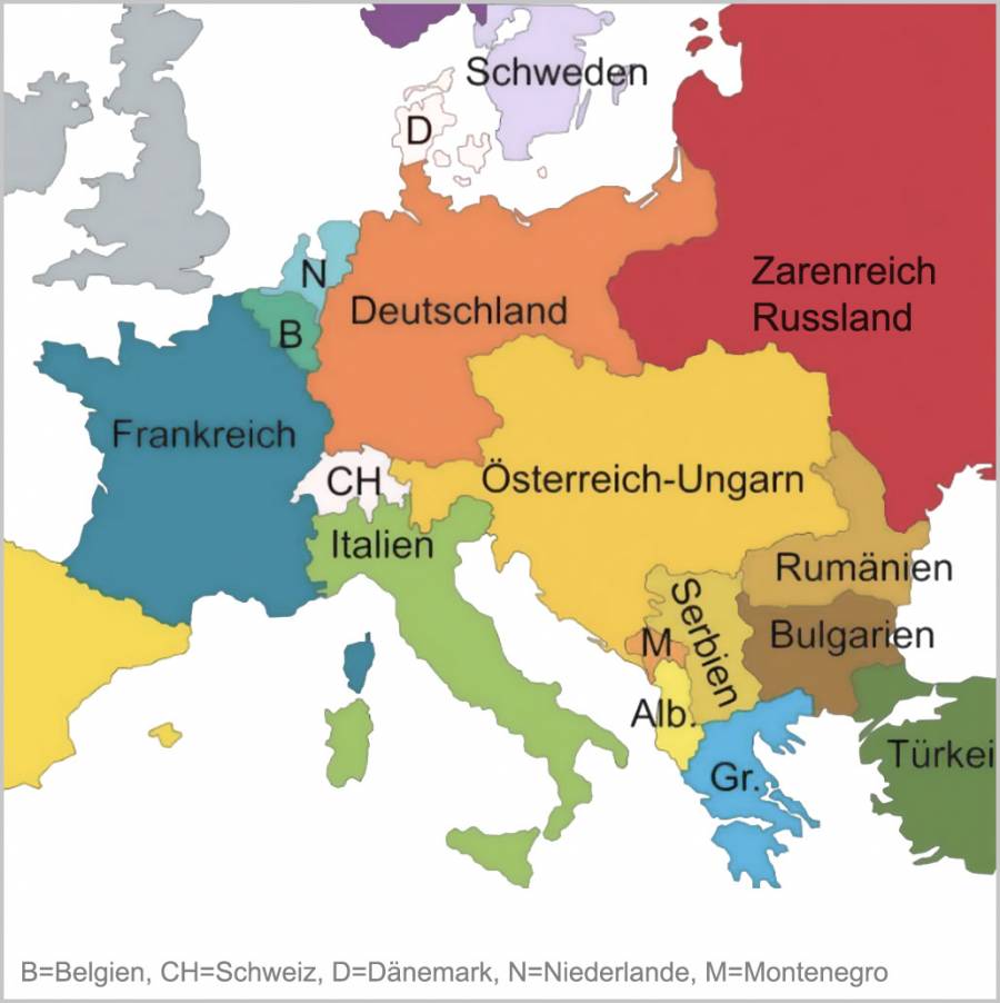 Europa um 1913 (Landesgrenzen ohne Berücksichtigung der Kleinstaaten)