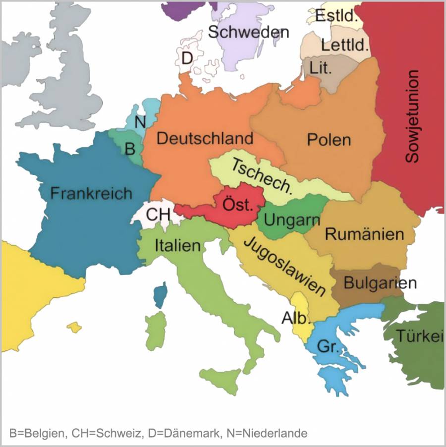 Europa nach 1920 (Landesgrenzen ohne Berücksichtigung der Kleinstaaten)