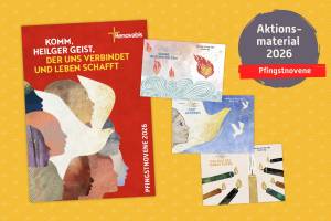 Collage mit dem Cover und weiteren Illustrationen aus der Renovabis-Pfingstnovene