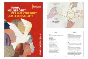 Collage mit dem Cover und weiteren Illustrationen aus der Renovabis-Pfingstnovene