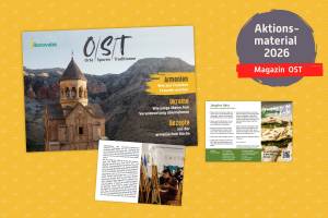 Collage mit Cover und Innenseiten des Magazins OST