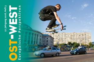 Ausschnitt aus dem Cover der Zeitschrift OWEP: Es zeigt einen Jugendlichen, der auf der Straße einen Sprung mit seinem Skatboard macht. Er ist ganz in schwarz gekleidet, im Hintergrund sind Autos und Plattenbauten zu sehen.