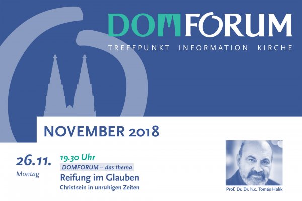 Collage Logo und Veranstaltungshinweis Domforum Köln