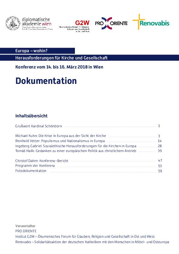 Dokumentation der Konferenz "Europa wohin", März 2018