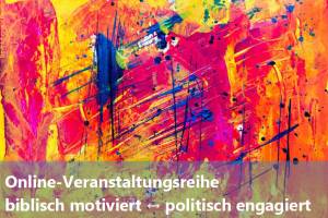 Foto-Ausschnitt des Einladungs-Flyers: eine abstrakte Graftik in Gelb-, Rot- und Orange-Tönen mit blauen Akzenten.