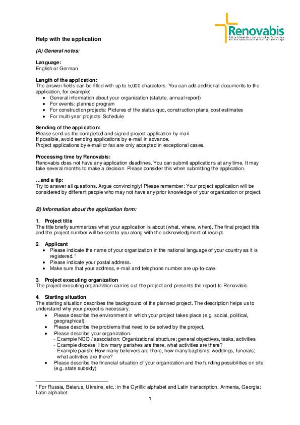 Help / assistance with the form (PDF)
