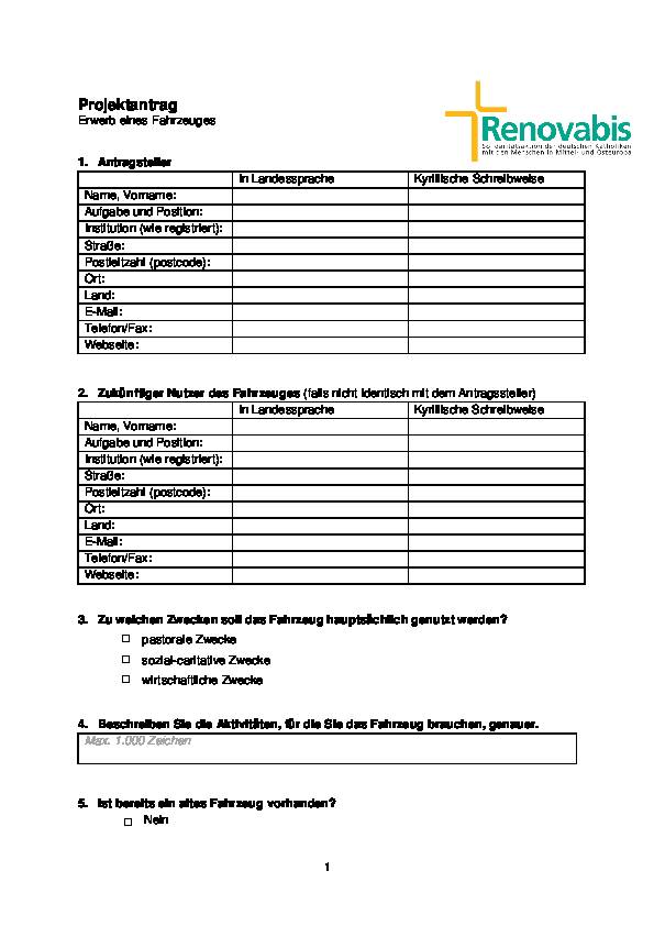 Antragsformular (Fahrzeug / Motorisierung)