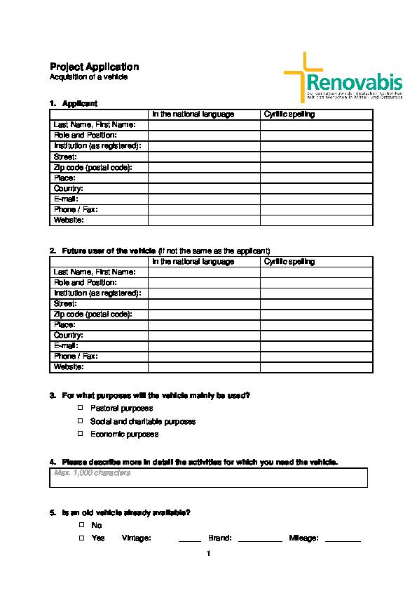 Grant Application Form (Car/Vehicle)