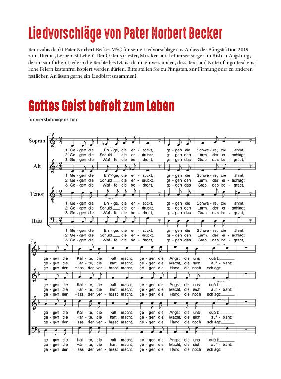 Liedvorschläge zur Gottesdienstgestaltung